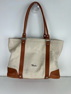 VALENTINA MADE IN ITALY CREAM TAN PEBBLE LEATHER SHOULDER TOTE PURSE BAG